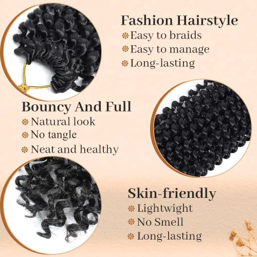 Miniatura 3 de Extensiones de cabello Passion Twist de 22 pulgadas con onda de agua y trenzado de 2 paquetes, cabello sintético largo estilo bohemio, extensiones