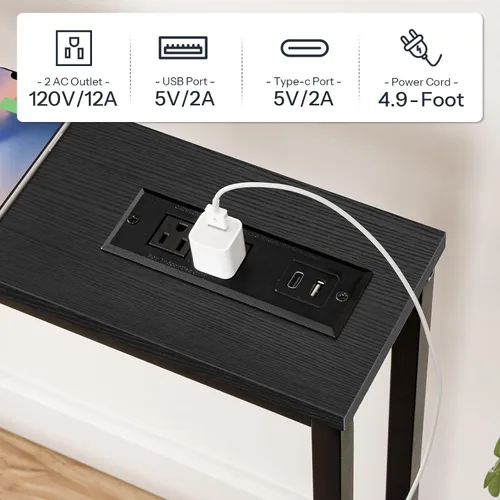 Miniatura 8 de HOOBRO - Mesa de consola estrecha de 63" con estación de carga, mesa de sofá de 5.9" con 2 tomas de corriente y puertos USB, mesas largas de entrada