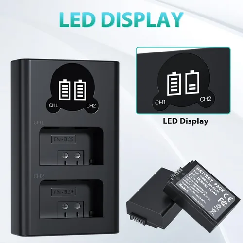Miniatura 6 de LP EN-EL25 Paquete de cargador de batería, 1800 mAh, paquete de 2 baterías EN-EL25A para Nikon Z50, Z30, Z50 II, cámara ZFC, cargador USB Dual MH-32