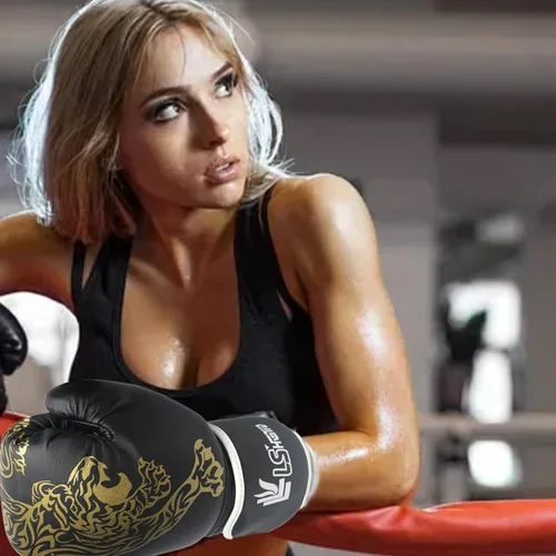 Miniatura 2 de LAFANDE Guantes de boxeo para hombres y mujeres, guantes de combate transpirables de Muay Thai Negro