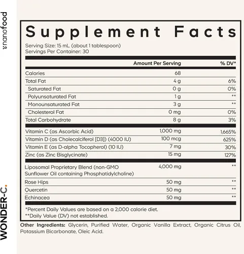Miniatura 2 de Codeage Vitamina C líquida de 1000 mg, vitaminas D3, E y zinc, rosa HIPS, quercetina, equinácea, suplemento de vitamina C liposomal vegano, sin OMG
