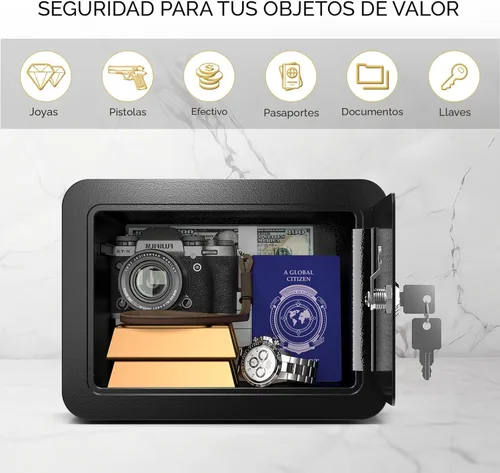 Miniatura 5 de Marcree Caja fuerte de 0.23 cachorros, pequeña caja fuerte con llave, mini caja fuerte para el hogar para dinero, monedas y efectivo, cajas fuertes