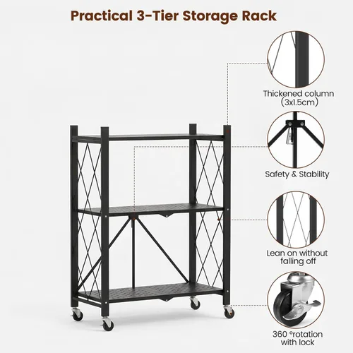 Miniatura 10 de ALANNG Estantes de almacenamiento con ruedas, estantería con almacenamiento, carrito de rack de metal sin ensamblaje para cocina, oficina, Negro