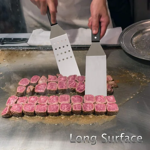Miniatura 4 de HaSteeL Espátula de plancha de metal, acero inoxidable larga con mango remachado, girador de hamburguesas perforado resistente y sólido para cocinar
