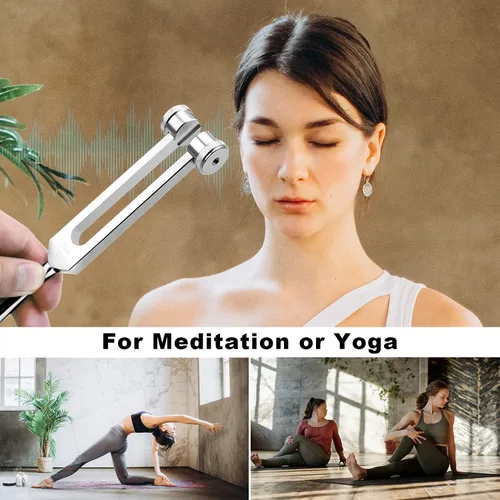 Miniatura 5 de Juego de 4 diapasones de afinación 128Hz 256Hz 512Hz 528Hz 528Hz para curar chakras, juego con martillo reflejo para budistas, yoga, profesor