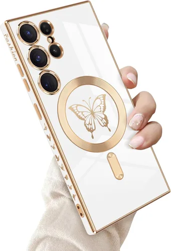 Miniatura 34 de Newseego Funda magnética para Samsung Galaxy S21 Plus 5G, bonita funda de lujo con borde chapado de mariposa para mujeres, niñas y hombres, TPU