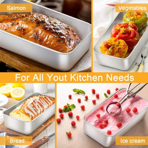 Miniatura 6 de E-far Molde para hornear pan, moldes de acero inoxidable de 9 x 5 pulgadas, utensilios de metal para hornear pan, pastel de carne, torta, brownies