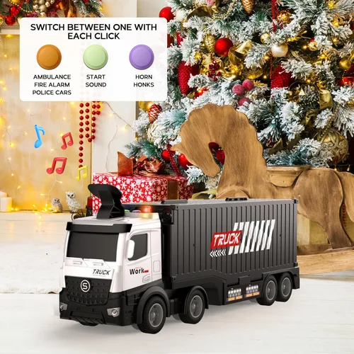 Miniatura 6 de Camión de carreras para niños, juguete plegable de 3 capas para niños, camión de juguete para transportar autos y 8 autos de carreras, juguetes