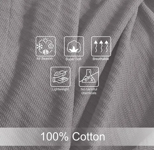 Miniatura 5 de COTTON CRAFT Manta Térmica de Algodón Suave - Sarga Espiga Afelpada - Manta Ligera Refrescante Transpirable Lujosa para Todas las Estaciones