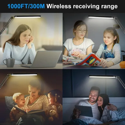 Miniatura 7 de Lámpara de escritorio LED para el hogar, oficina, lectura, luz de escritorio ajustable con abrazadera, lámpara de brazo oscilante incluye 3 modos