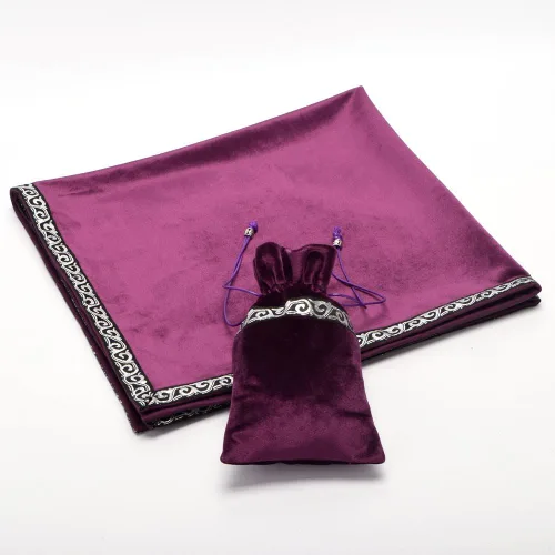 Miniatura 3 de BLESSUME Paño de mesa de tarot de altar adivinación Wicca paño de terciopelo con bolsa de tarot 24.4 x 24.4 pulgadas, morado
