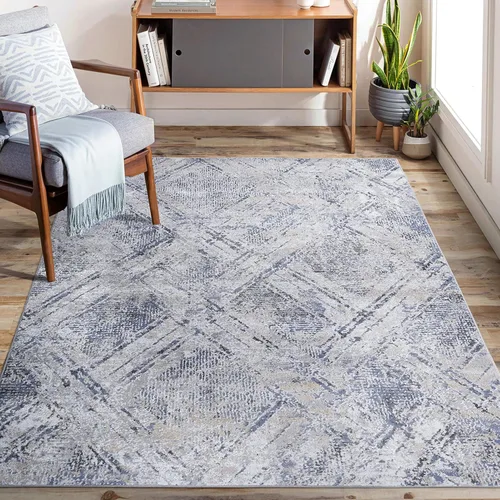 Miniatura 53 de NAAR PAYAS Collection - Alfombra de área de 6 x 9 pies, diseño de medallón crema y azul, no se desprende, resistente a las manchas, para sala