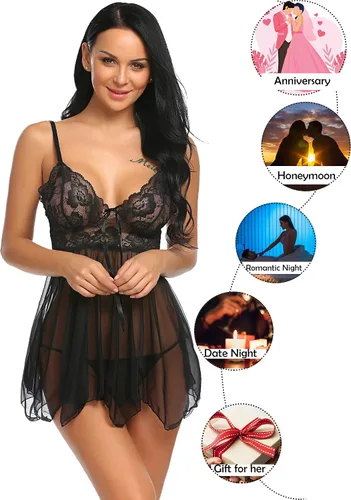 Miniatura 3 de Camisón Avidlove babydoll de encaje lencería sexy camisón de malla ropa de noche para mujer