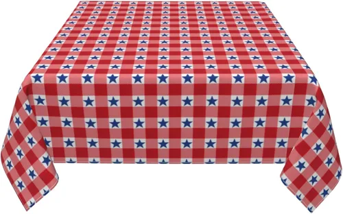 Miniatura 3 de 4th of July Tablecloth Square 60x60 Inch,Red White Buffalo Plaid Check Blue Patriotic Stars Table Cloth,Stain Resistance Polyester Independence Day