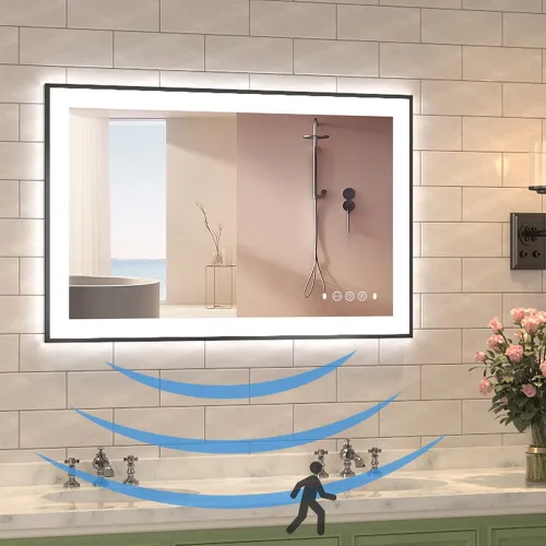 Miniatura 14 de Espejo de baño LED de 20 x 28 pulgadas con luces, espejos iluminados delanteros y traseros para montaje en pared de baño, decoración de marco negro