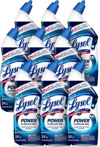 Lysol Limpiador de inodoro, suministros de limpieza de baño de máxima potencia, limpiador de taza de inodoro en gel adhesivo, esencial para el