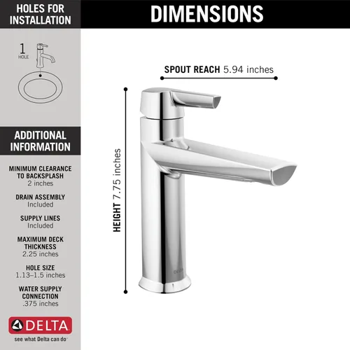 Miniatura 2 de Delta Faucet Galeon - Grifo de baño de un solo orificio, grifos de baño cromados para fregadero de 1 agujero, grifo de fregadero de baño de una sola