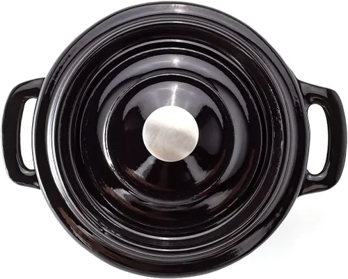 Miniatura 10 de Restaurantware Mini cacerola de 8 onzas, 1 mini horno holandés con tapa, esmaltado redondo de hierro fundido negro, mini cocotte resistente