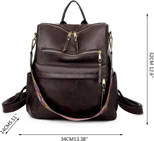 Miniatura 4 de Mochila de piel sintética para mujer, tamaño mediano, bolsos antirrobo y bolsos de hombro, color azul marino, talla única