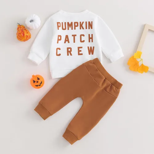 Miniatura 95 de Adobabirl Conjunto de sudadera y pantalones de Halloween para bebé, sudadera y pantalones con parche de calabaza para Halloween, otoño, ropa de bebé