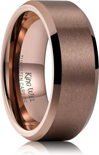Miniatura 83 de King Will Anillo de boda de tungsteno para hombre, disponible en 15/64 a 25/64 de pulgada (6 a 10 mm), negro/plata, acabado mate, borde pulido