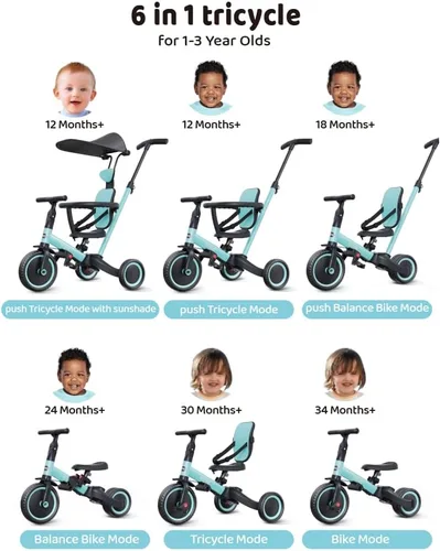 Miniatura 2 de newyoo Triciclo para niños pequeños de 1 a 3 años, bicicleta para niños pequeños, regalo de cumpleaños y juguetes para niña y niño, triciclo
