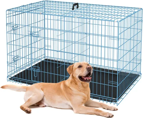 Miniatura 23 de BestPet Jaula para perros 18 pulgadas Negro Perrera de metal plegable con puertas individuales, pestillos seguros de perno deslizante