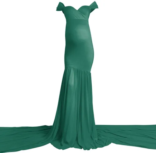 Miniatura 3 de Vestido de maternidad con hombros descubiertos para mujer, vestido de gasa de sirena, maxi vestido de fotografía para sesión de fotos, baby shower