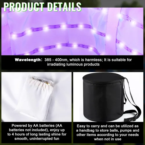 Miniatura 3 de Hiboom Cargador de luz UV, bolsa de recarga LED grande para brillar en la oscuridad, Kickball Dodgeball fútbol, fútbol, baloncesto, voleibol
