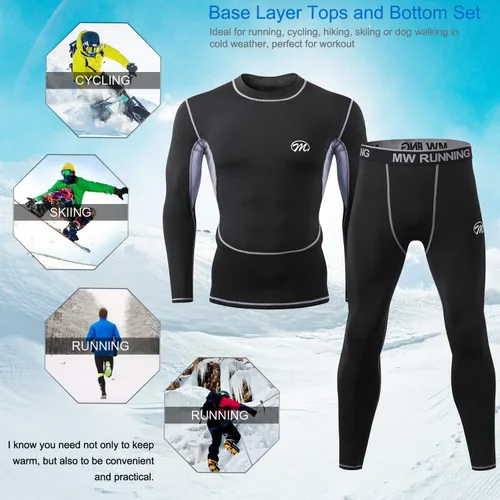 Miniatura 6 de MeetHoo Conjunto de ropa interior térmica para hombre, capa base de compresión, ropa de invierno con forro polar largo, ropa de correr y esquiar