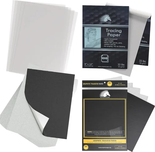 MyArtscape Art Supplies - Papel de transferencia de grafito de calidad para artistas, 9 x 13 pulgadas, 25 hojas, papel de carbono encerado, con bloc