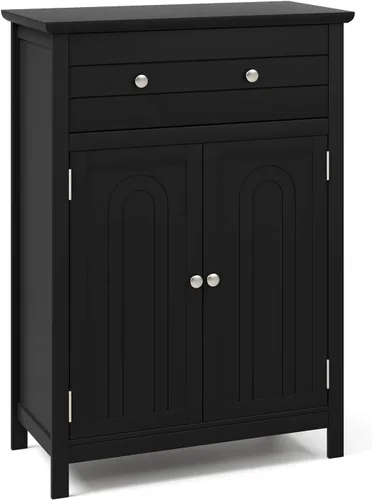 Giantex Armario de almacenamiento de baño con cajón, armario de piso con puertas, estante ajustable, organizador de almacenamiento para entrada,