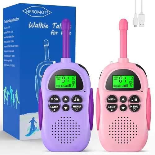 Miniatura 13 de HPROMOT Walkie Talkies para niños recargables, juguetes para niños de 3 a 12 años, niños y niñas, paquete de 2 unidades de radios de dos vías