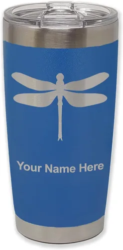 Miniatura 35 de LaserGram Vaso aislado al vacío de 20 onzas, libélula, grabado personalizado incluido (negro)