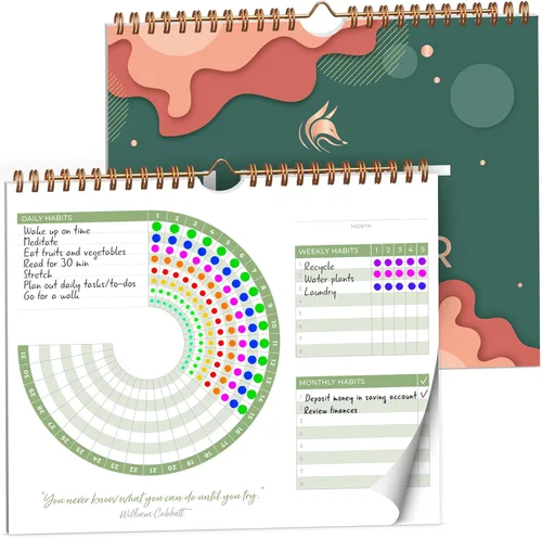 Clever Fox Calendario de hábitos circular, rastreador de hábitos diario inspirador de 24 meses con páginas coloridas, diario de rutina y