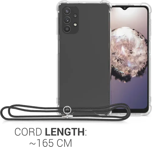 Miniatura 3 de kwmobile Funda cruzada compatible con Samsung Galaxy A32 5G - Funda transparente de TPU con correa de cordón - Negro/Transparente