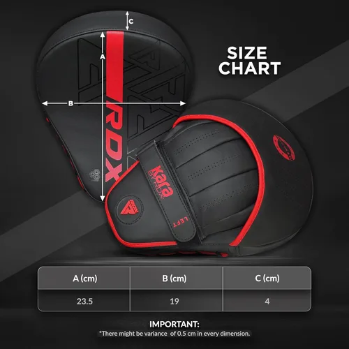 Miniatura 7 de RDX Almohadillas de boxeo Curvadas Focus Mits, Maya Hide Leather Kara Hook and jab Training Pads, correa ajustable ventilada, MMA Muay Thai Rojo