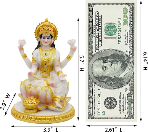 Miniatura 6 de alikiki Figura de meditación de la diosa india Lakshmi, 5.7 pulgadas de alto, aspecto de mármol, Murti Laxmi ídolo, estatua para el hogar, oficina