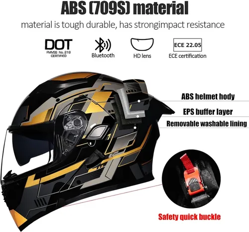 Miniatura 2 de Casco Modular Moto con Bluetooth Integrado, Doble Visera, Ventilación Múltiple, Forro Extraíble, ABS de Alta Densidad, DOT Homologado para Hombres