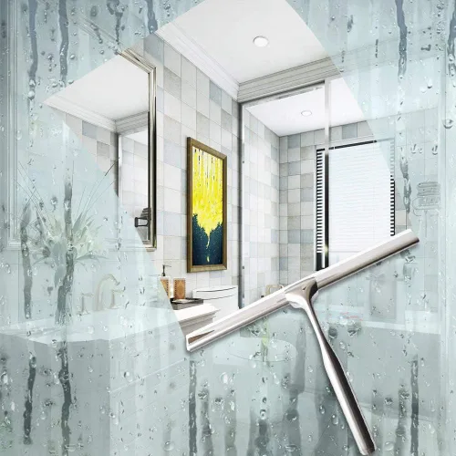 Miniatura 3 de Escobilla de ducha de acero inoxidable con gancho autoadhesivo, escobilla de ventana para puertas de ducha, limpiadores de espejo de baño, limpieza