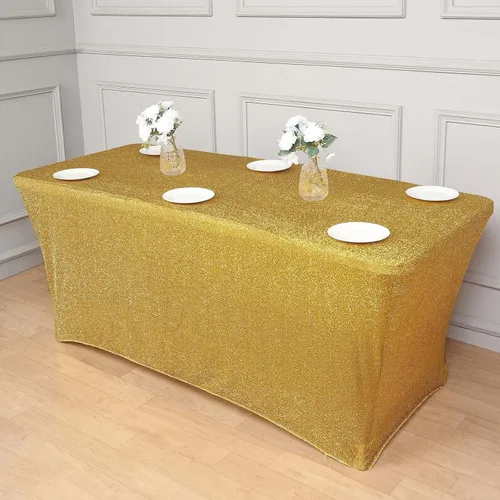 Miniatura 4 de Efavormart - Mantel rectangular ajustable de elastano de 6 pies, color dorado metálico con purpurina