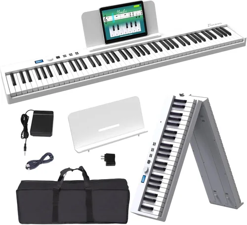 Teclado de Piano Plegable de 88 Teclas, Teclado de Piano Portátil con Tecla Semi Ponderada Estándar, Piano Plegable Compatible con Bluetooth/MIDI