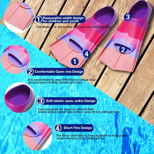 Miniatura 2 de Aletas de natación para niños, aletas cortas para jóvenes, aletas de entrenamiento de natación para natación de regazo, para niños y niñas