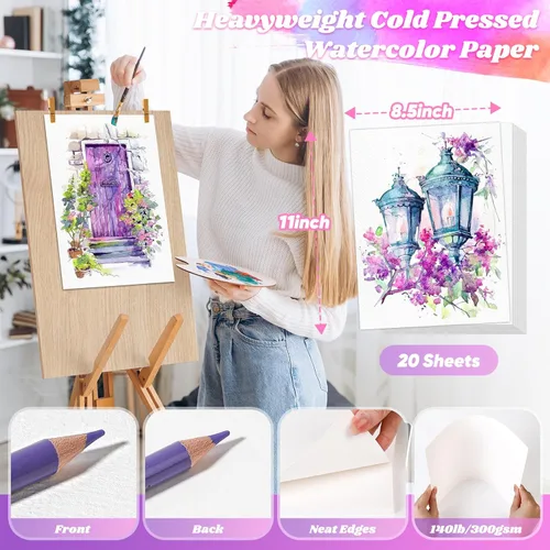 Miniatura 2 de Papel para acuarela de 8.5"x11", papel suelto para dibujo, papel de acuarela de 140 lb/300 gsm para dibujo, colorear, pintar, bosquejar