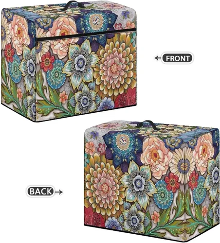 Miniatura 3 de Funda para máquina de coser con estampado floral, estilo bohemio, resistente a las manchas, ligera, impermeable, cubierta antipolvo con bolsillos