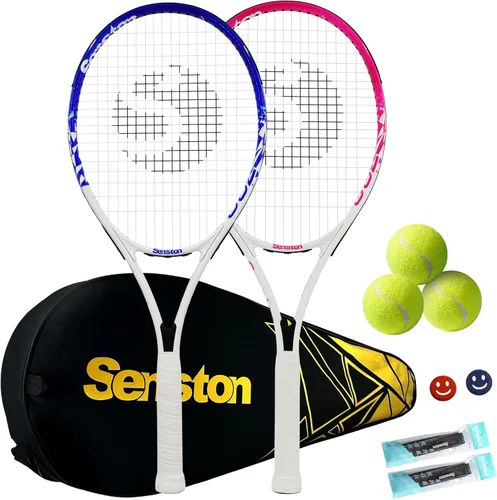 Raquetas de tenis Senston para adultos de 27 pulgadas - Juego de raquetas de tenis para 2 jugadores con 3 pelotas, 2 empuñaduras, 2 amortiguadores
