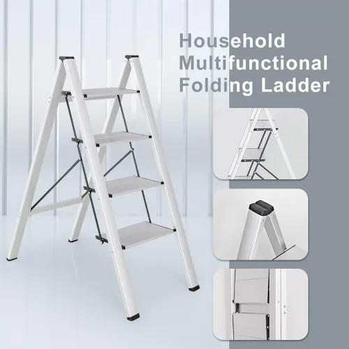 Miniatura 8 de Hershii Escalera plegable de aluminio para el hogar, ahorro de espacio, estante de almacenamiento con pedal ancho para el hogar, cocina, oficina, 4