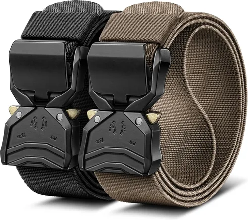 Miniatura 10 de BULLIANT Cinturón para hombre, paquete de 2, cinturón elástico táctico ajustable para aparejador militar, trabajo resistente, 1.5 pulgadas, corte