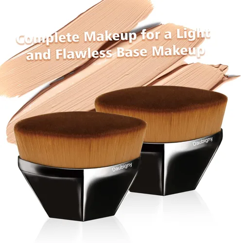 Miniatura 6 de Brochas de maquillaje Kabuki con punta plana y hexagonal para base, colorete, polvo líquido, base con estuche protector adicional (negro)