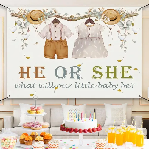 Miniatura 8 de Telón de fondo para fiesta de revelación de género con texto en inglés «What Will Our Little Baby Be Photografía» de 5 x 3 pies, pancarta